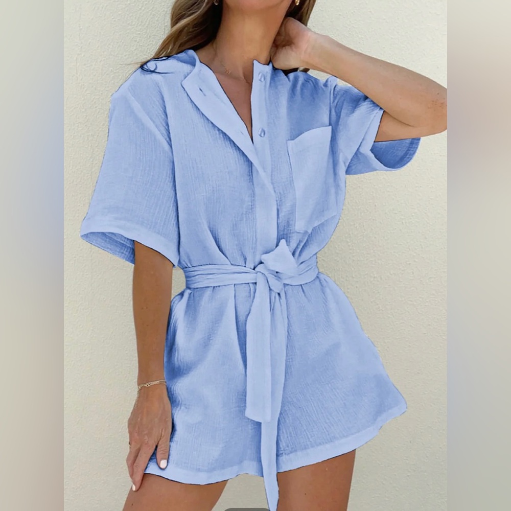 Commense Light Blue gauzy Cotton Romper Size XL NWT